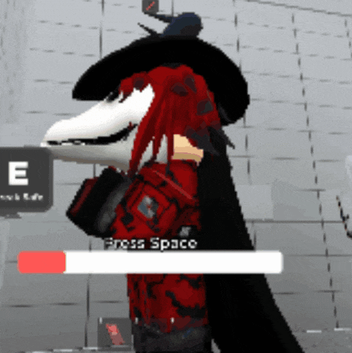 a person in a video game with a press space bar next to them