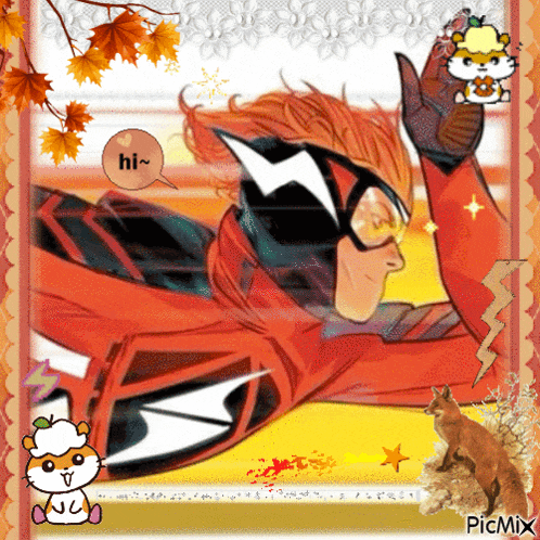 a picture of a cartoon character with a hi speech bubble