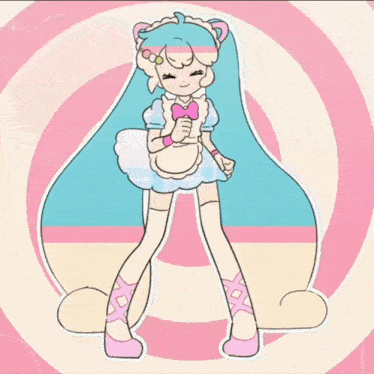 a cartoon drawing of a girl in a maid outfit standing next to a cup of ice cream