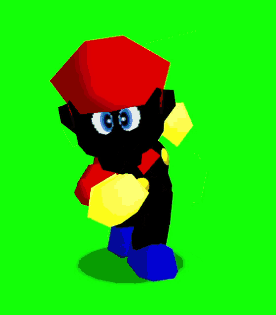 a colorful cartoon character with a green background