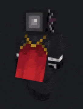 a minecraft character is wearing a red cape
