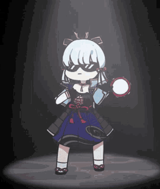 a cartoon girl is holding a tambourine and wearing sunglasses .