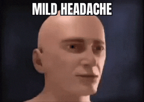 a bald man is having a mild headache and smiling .