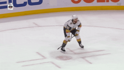 a hockey player wearing a number 81 jersey stands on the ice