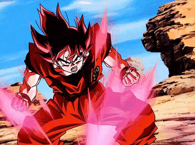 a cartoon character with red hair and a dragon ball z logo