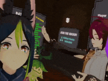 a group of anime characters are standing in front of a sign that says join the group