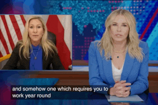 two female news anchors are sitting at a desk with the words and somehow one which requires you to work