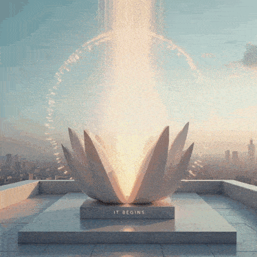 a statue of a flower with the words it begins on the bottom
