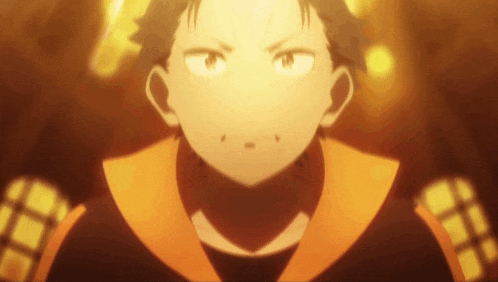 a close up of a anime character 's face with a yellow background