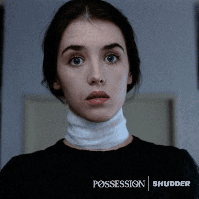 a woman with a bandage around her neck is featured on a poster for possession