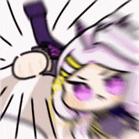 a cartoon of a girl with purple hair and a purple watch .