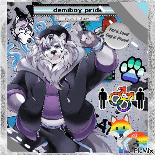 a picture of a furry character with the words demiboy pride on it