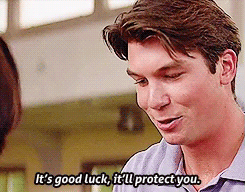 a man is talking to another man and says it 's good luck it 'll protect you .