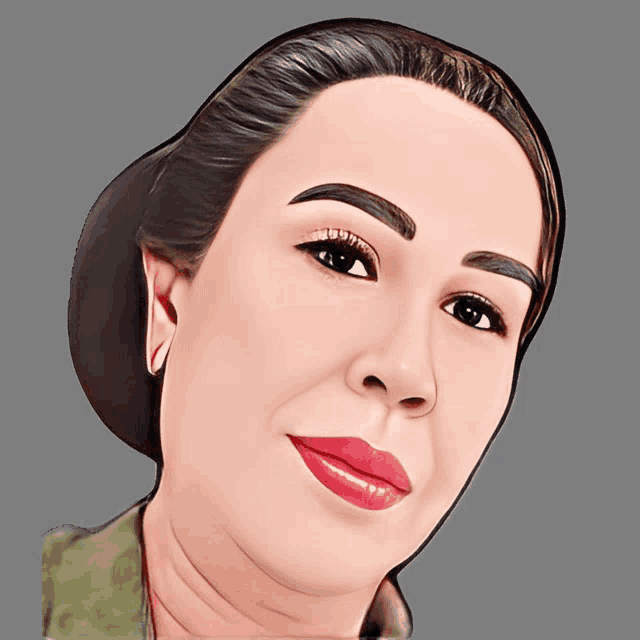 a drawing of a woman 's face with a gray background