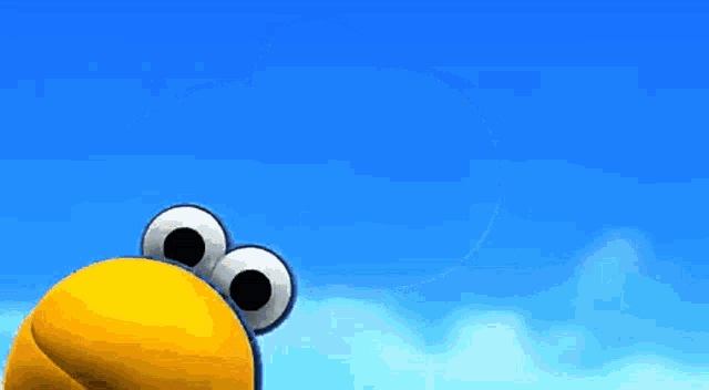 a yellow and blue cartoon character with big eyes