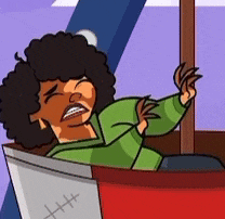 a cartoon character with an afro is sitting in a red boat