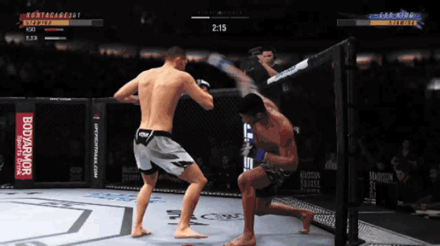 two men are fighting in a boxing ring with a bodyarmor ad on the side