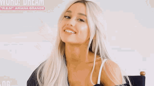 a woman with blonde hair is sitting in a chair with the words world dream sneak peek above her