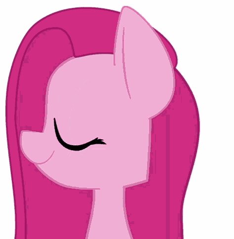 a pink pony with its eyes closed and a black eyebrow