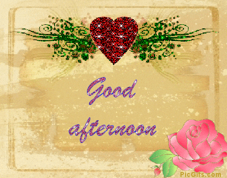 a card that says good afternoon with a heart and rose