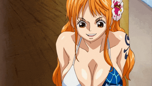 a cartoon girl with a flower in her hair