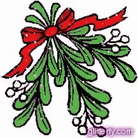a drawing of a mistletoe with a red bow
