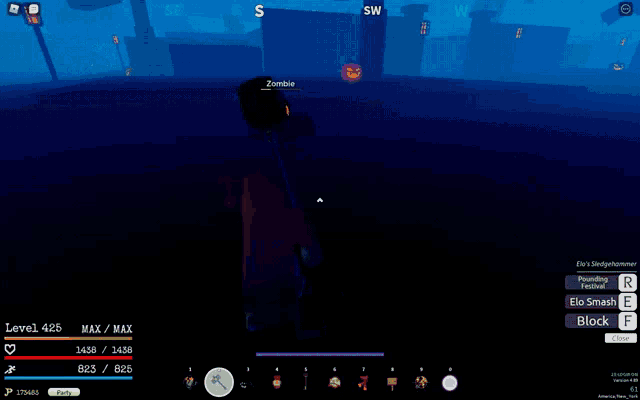 a screenshot of a video game shows a zombie being hit