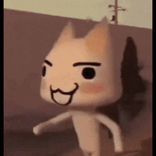 a cartoon cat with a big smile on its face is walking .