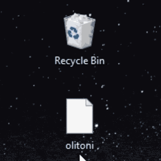 a computer screen shows a recycle bin and a folder called olitoni