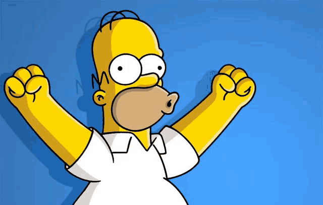 homer simpson from the simpsons with his arms outstretched on a blue background