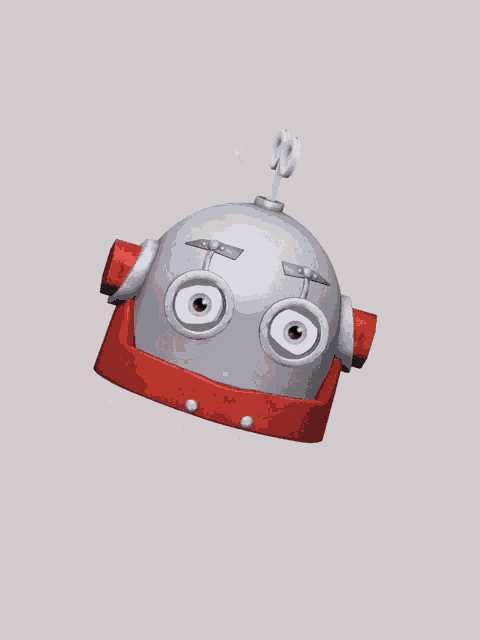 a cartoon robot with its mouth open and a wind up key on top