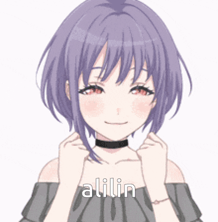 a girl with purple hair is wearing a choker and has the word alilin written on her face