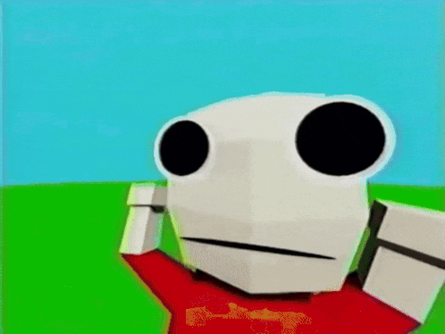 a cartoon character is wearing a red shirt and a white head