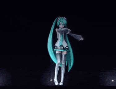 hatsune miku is dancing in a dark room