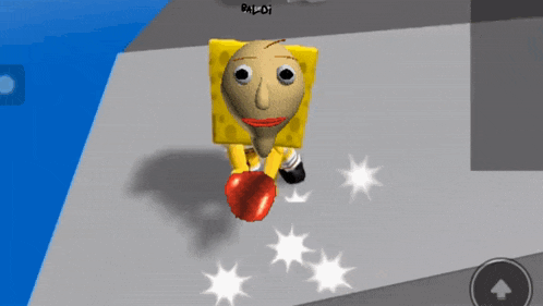 a cartoon character with a sponge head and red boxing gloves in a video game