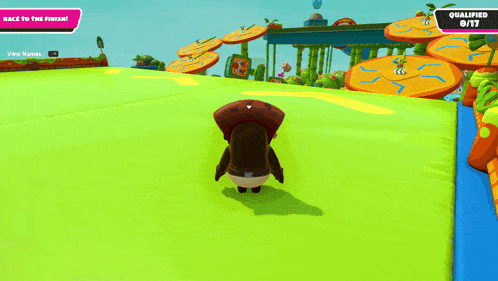 a video game screen shows a character that is qualified for the finish line