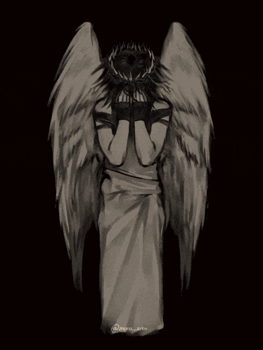 a drawing of an angel with a crown of thorns and the word blink
