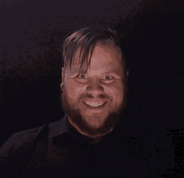 a man with a beard is making a funny face