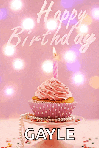 a birthday card with a pink cupcake and the name gayle on it