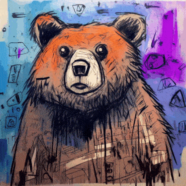 a colorful drawing of a bear with a blue background