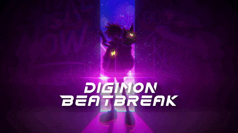 a poster for digimon beatbreak shows a black cat