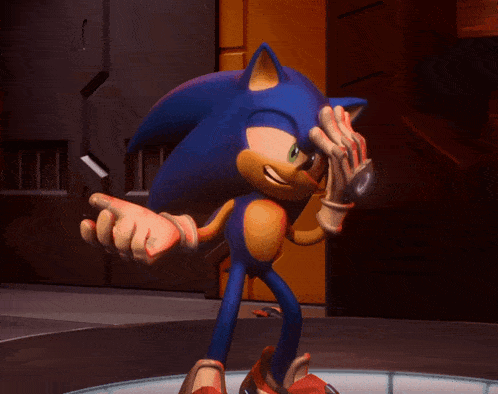 a blue and orange sonic the hedgehog is standing on a platform