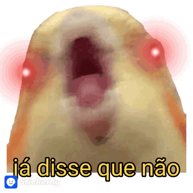 a sticker of a bird with its mouth open and the words " ja disse que não "