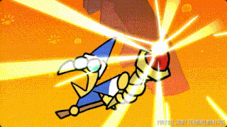 a cartoon of a wizard holding a wand with a youtube link below