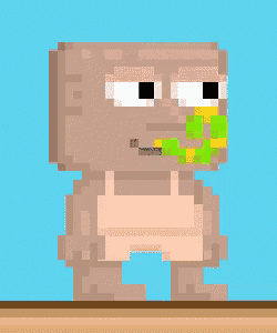 a pixel art drawing of a person holding a green stick in their mouth