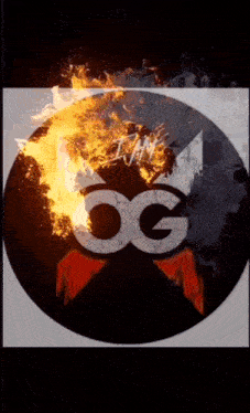 a black and white logo with the letter g on it is on fire