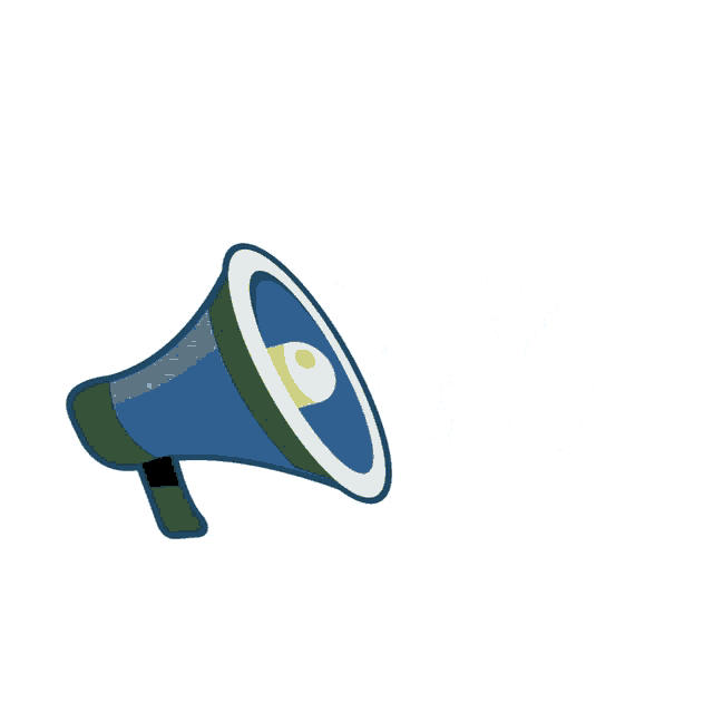 a blue megaphone with the words " stay alert " on it