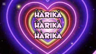 a neon heart with the words harika harika harika in white letters