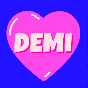 a pink heart with the word demi written on it