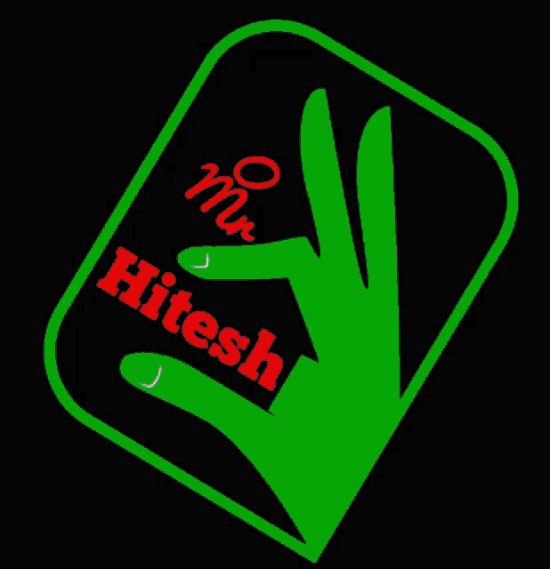 a green and red logo with the name hitesh on it